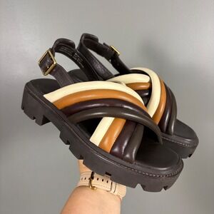 NIB Tory Burch Lug Sole Nappa Leather Block Sandals 6 Chunky Resort Festival